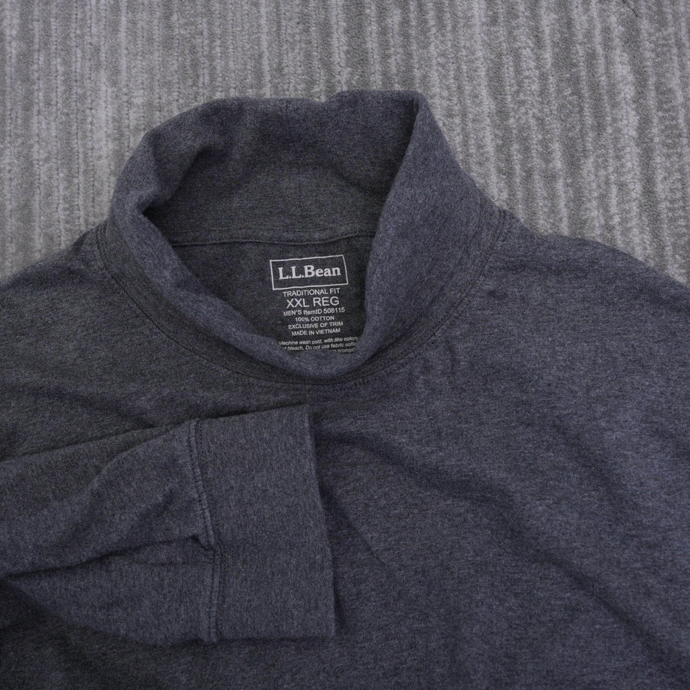 LL Bean Mens XXL Mock Neck Shirt‎ Charcoal Gray Long Sleeve Cotton 508115
